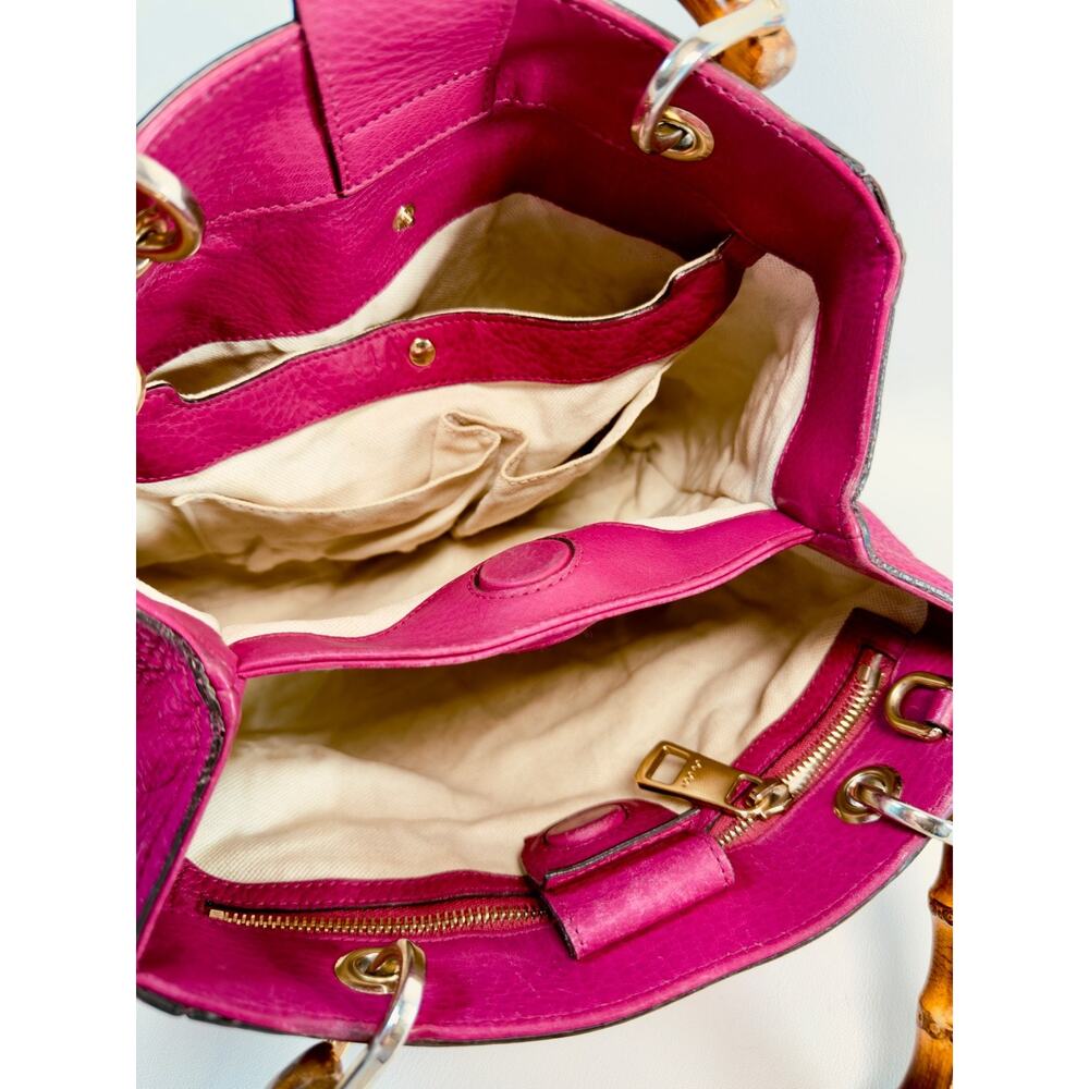 Gucci Bamboo Shopper Tote Magenta Pink Leather Shoulder Bag Satchel Authentic - Picture 14 of 16